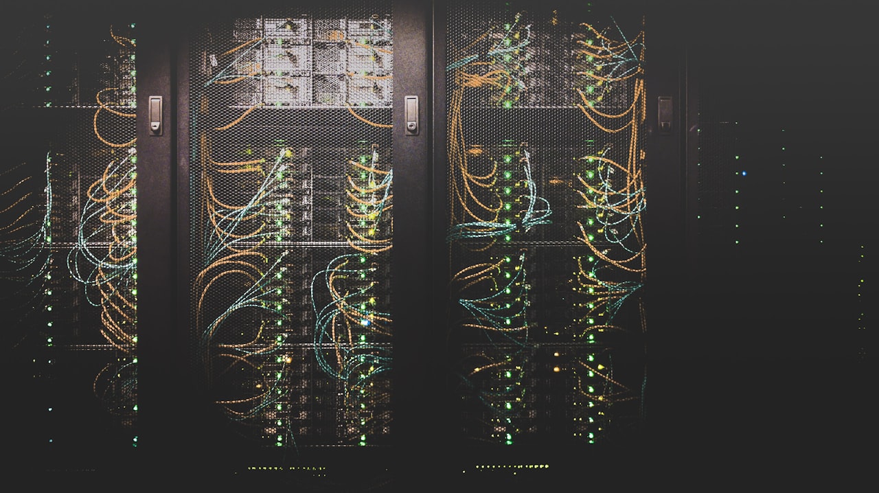 Network cabling and servers inside a data centre rack